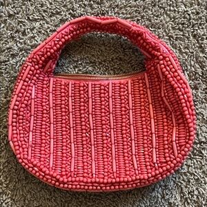 Handcrafted Coral Pink Beaded Hobo Bag
